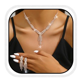 Unicra Bride Necklace Earrings Set Bridal Wedding Jewelry Sets Rhinestone Prom Costume Choker Necklaces for Women (Rose Gold)