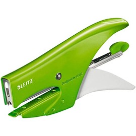 Leitz WOW 55312054 Stapling Pliers with Rear Loading Mechanism, 15 Sheets Flat Stapling, Metal with Plastic Elements, Staple Box Included, Green
