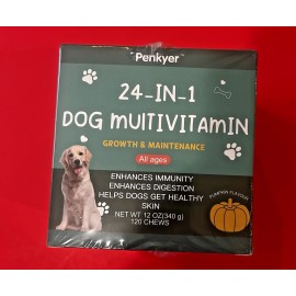 Penkyer 24-in-1 Dog Multivitamin 120 chews Growth & Maintenance Pumpkin Flavor