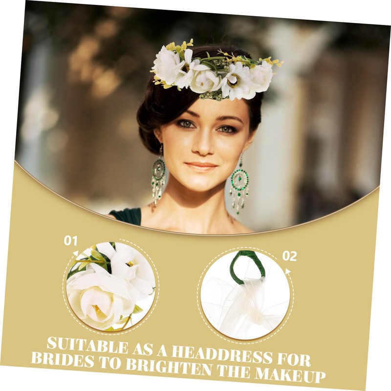 Ipetboom 1PC White Simulation Flower Wreath Bridal Headband Lightweight Hair