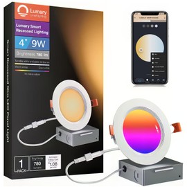Lumary Smart Recessed Lighting 4 Inch, Canless WiFi Led Recessed Lights 9W, RGBWW Ceiling Downlight with Junction Box Ultra-Thin and Anti-Glare Trim Work with Alexa/Google Assistant/BT Remote 1PACK