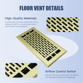Jatohome Air Floor Vents Register Easy Adjust Air Supply Lever Floor Register 4x12 Inch Air Vents for Floor Brushed Nickel Finish Floor Vent Brushed Gold Color
