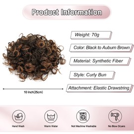 Lommel Messy Bun Hair Piece Short Curly Ponytail Extension Elastic Drawstring Loose Wave Curly Hair Buns Hair Piece Synthetic Hair Extensions Hair Bun for Women Daily Use(Black to Auburn Brown)