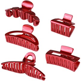 5Pcs Red Simple Fashion Durable Strong Hold Non-Slip Hair Claws Clips for Women & Girls Large Hair Claw Clamps Medium Hair Jaw