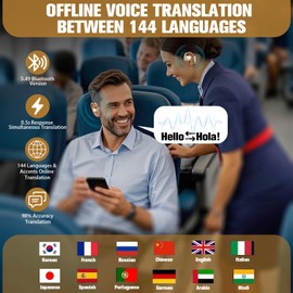 AI Language Translator Earbuds,Real Time 3 in 1 DevicesTranslation Earbuds,144 Languages and Accents,Bluetooth Translation for Travel,Business,Learning Compatible with Android & iOS (Golden)