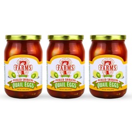 7 Farms Pickled Quail Egg 3 Pack - Mild, Jalapeno, Sriracha, and Cajun Flavors- 16 Ounce Glass Jars (Sriracha)