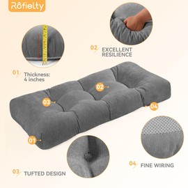 ROFIELTY Bench Cushion 36 x 14 Inch, Soft and Comfortable Tufted Bench Cushion, with Non-Slip Design Window Seat Cushions Indoor (Chenille-Gray, 36x14x4)