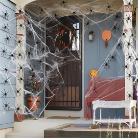 Spider Web Decoration, Fake Spider, 30 Artificial Spiders and 200 g Spider Web for Creepy Decorations, Indoor and Outdoor Use