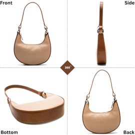 Stylish Crescent Moon Shoulder Bag – Small Dumpling Style Real Leather Handbag with Fixed Strap – Lyra (Teal - Tan Trim)