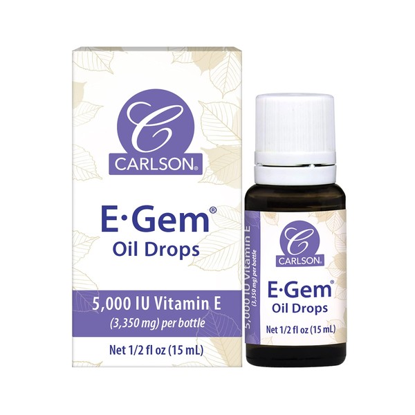 Carlson - E-Gem Oil Drops, 5000 IU Vitamin E, Moisturizes & Nourishes Skin, Skin & Bath Oil, 0.5 Fl Oz (Pack of 1)