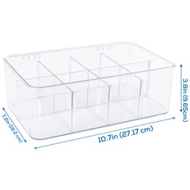 KICHLY Plastic Tea Bag Holder (Pack of 1) Plastic Tea Box Organizer with Lid - 8 Compartments Tea Organizer for Kitchen Countertops, Cabinets, Pantry (Clear)