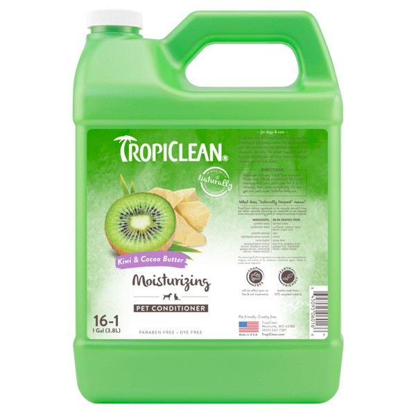TropiClean Kiwi & Coco Butter Moisturizing Dog Conditioner | Natural Pet Conditioner Derived from Natural Ingredients | Cat Friendly | Made in the USA | 1 Gallon