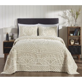 Better Trends Chenille Bedspreads Set Twin Size, Ardent Collection Medallion Design in Beige - Lightweight bedspreads, 100% Cotton Tufted Cotton Bedspreads