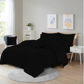 EXQUIZIT HOME Duvet Quilt Cover Bedding Set With Matching Pillow Case Easy Care Plain Dyed Poly Cotton COLOUR BLACK SINGLE
