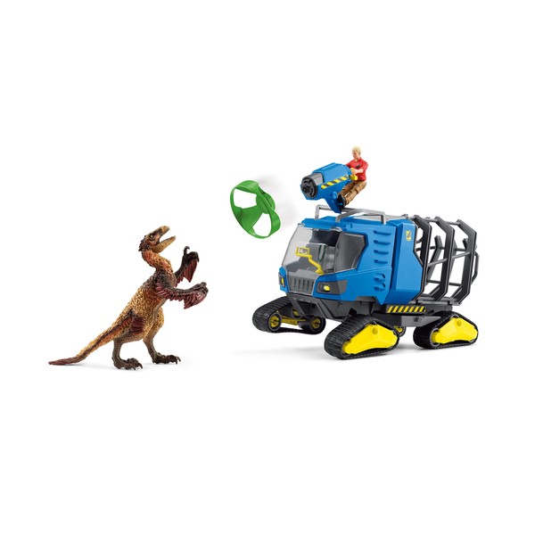 Schleich Dinosaurs Realistic Dakotaraptor and Truck with Scientist Figurine Playset - Jurassic Collection Dinosaur Action Figure and Vehicle with Scientist for Boys and Girls, Gift for Kids Age 4+