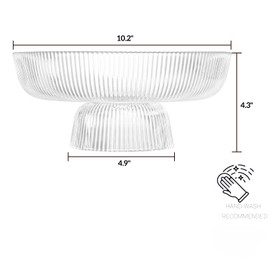 ZOOFOX Fruit Bowl for Kitchen Counter, Large Decorative Glass Bowl with Pedestal, Ribbed Pedestal Bowl for Fruit, Vegetable, Salad and Dessert, Key Bowl for Entry Table