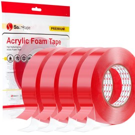 Sanojtape Double Sided Tape Heavy Duty 0.98” x 33ft. (Pack of 4) Clear Mounting Tape Sticky Strong Multipurpose Adhesive Transparent Nano Tape