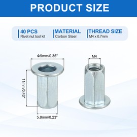 sourcing map 40Pcs M4 x 11mm Rivet Nut Thread Hexagonal Carbon Steel Hardware Nuts White Zinc-Plate Threaded Insert Nut Suitable for Furniture Industrial