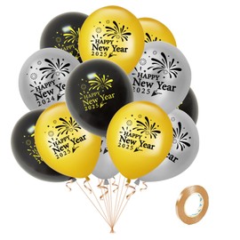 15pcs Happy New Year 2025 Balloons, New Years Eve Decorations 2025 Balloons Gold Black Silver Latex Balloons Happy New Year Balloons, 2025 New Years Eve Party Decoration Supplies