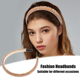 VOCOSTE 1pc, Faux Crystal Headband, Women Hairband, Champagne, 0.59 Inch Wide
