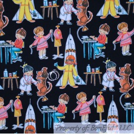 Michael Miller Fabrics BonEful FABRIC FQ Cotton Quilt VTG Black White B&W Boy Girl Space Ship Dog Baby
