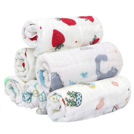 Gauze Handkerchief, Includes Loop, Name, Baby Towel, 6 Layers, Baby Gauze, 100% Cotton, 11.8 x 11.8 inches (30 x 30 cm), Set of 6