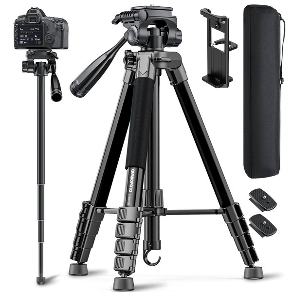 CAMBOFOTO 73" Camera Tripod and Monopod, Professional Aluminum Tripod Stand