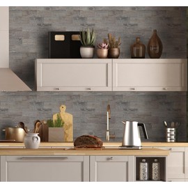 10-Pack Peel and Stick Tile Backsplash 11.3"X11.5" PVC Wall Tiles, Stick on Backsplash for Kitchen, Bathroom Tile, Fireplace Décor, Laundry Table, Stair Decals in Grey Rustic