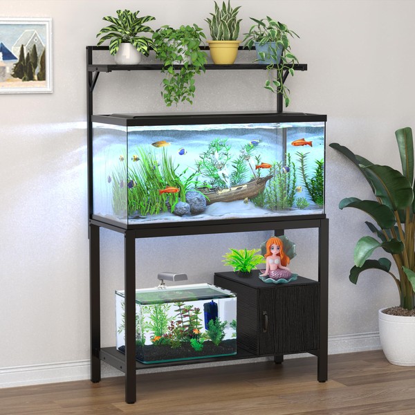 GDLF 40-50 Gallon Fish Tank Stand with Plant Shelf Metal Aquarium Stand with Cubby Storage 36.6" x 18.5" Tabletop fits Aquarium,Turtle Tank,or Reptile Terrariums