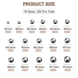 sourcing map 330pcs G16 Precision Balls Assortment Kit 1mm 2mm 2.5mm 3mm 3.5mm 4mm 4.5mm 5mm 5.5mm 6mm 7mm 8mm 9mm 10mm 11mm 12mm Chrome Steel Solid Bearing Balls