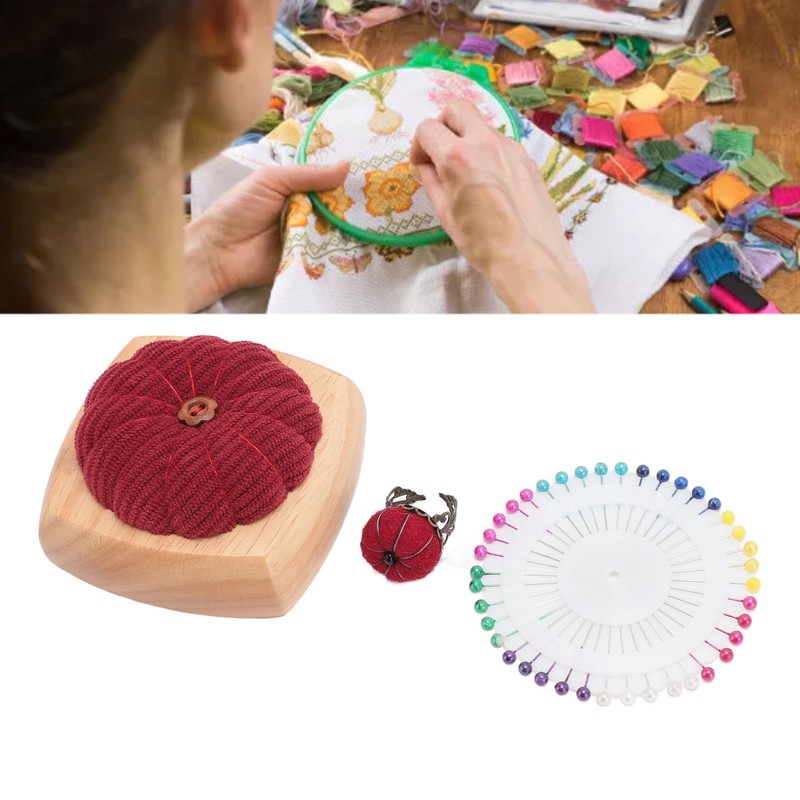 Pin Cushion Kit Cute Pumpkin Shape Pin Cushion Wooden Base