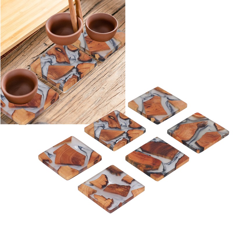 6Pcs Wood Coasters Innovative Insulation Cup Mat Pad Craft Works