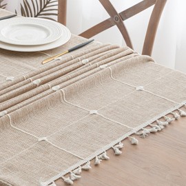 MIULEE Linen Tablecloth 100 x 140 cm Beige Checked Linen Look Tablecloth Washable Table Cloth Boho Tablecloth Square for Kitchen Table and Outdoor Tablecloth