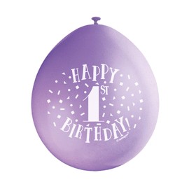 Happy 1st Birthday Assorted Colors Latex Balloons (22cm) Pack of 10 - Festive & Fun Party Decorations, Pink