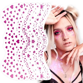 XIELIME Glitter Freckles Face Tattoo, 6 Sheets Valentine Face Glitter Temporary Tattoo Stickers, Sparkle Freckles Metallic Face Gems, Glitter Face Makeup Speckles Fake Tattoo for Women and Girls (rosered)