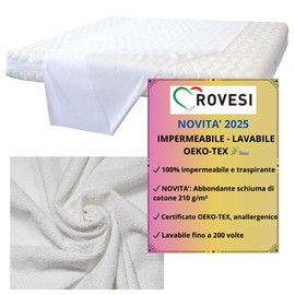 Waterproof Mattress Cover ROVESI, A Certified Product Italian Craftsman, Highly Absorbent, Soft, Elastic and Waterproof. cm. 80 x 240 Lounge Chair