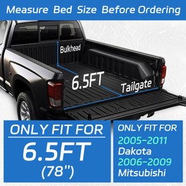Soft Roll Up Tonneau Cover for 2005-2011 Dodge Dakota, 2006-2009 Mitsubishi, 6.5FT Truck Bed Covers with Dual-Coated Vinyl, Black