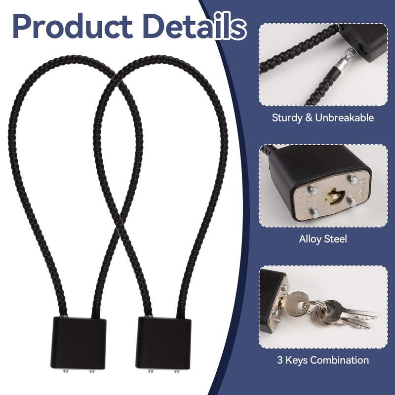 Pack of 2 Cable Lock with Key, Small Cable Lock
