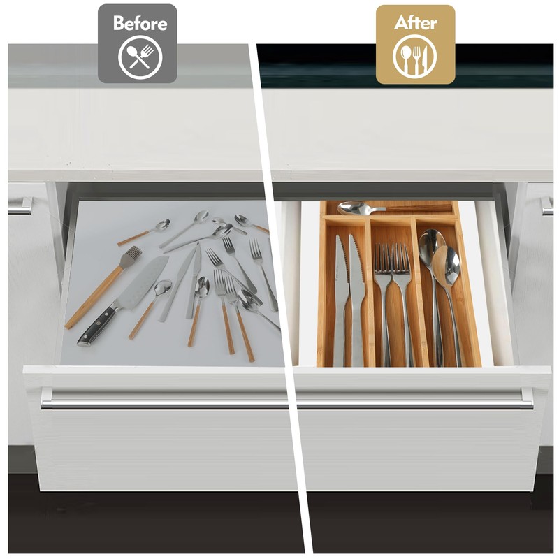 Upassion Bamboo Kitchen Drawer Organizer, 7 Inch Silverware Utensil Holder