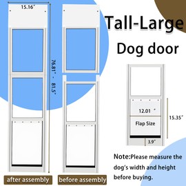 Large Dog Door for Sliding Glass Door,76.81”-81.5”Adjustable Height,Aluminum Frame Pets Door for Large-Sized Dogs,Easy Installation, Security Lock, Weather Proof Panel