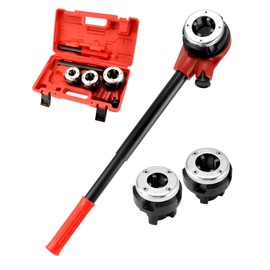 QWORK BSPT Ratchet Pipe Threader Kit, 3 Die Ratcheting Pipe Threading Tool Set 1/2", 3/4", 1", for Professional Cutting & Pipe Threaders