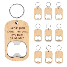 10 Pcs Wooden Keychain Blanks Wood Bottle Opener Bulk Laser Engraving Blanks Unfinished Wooden Key Ring Key Tag for Party Favors DIY Gift Craft Supplies