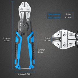 VORXEON 8 Inch Bolt Cutter Chrome Vanadium Small Wire Cutters Heavy Duty, Non-Slip Handle, Dual Lever Design for Enhanced Leverage, Cuts Steel, Iron, Copper Wires
