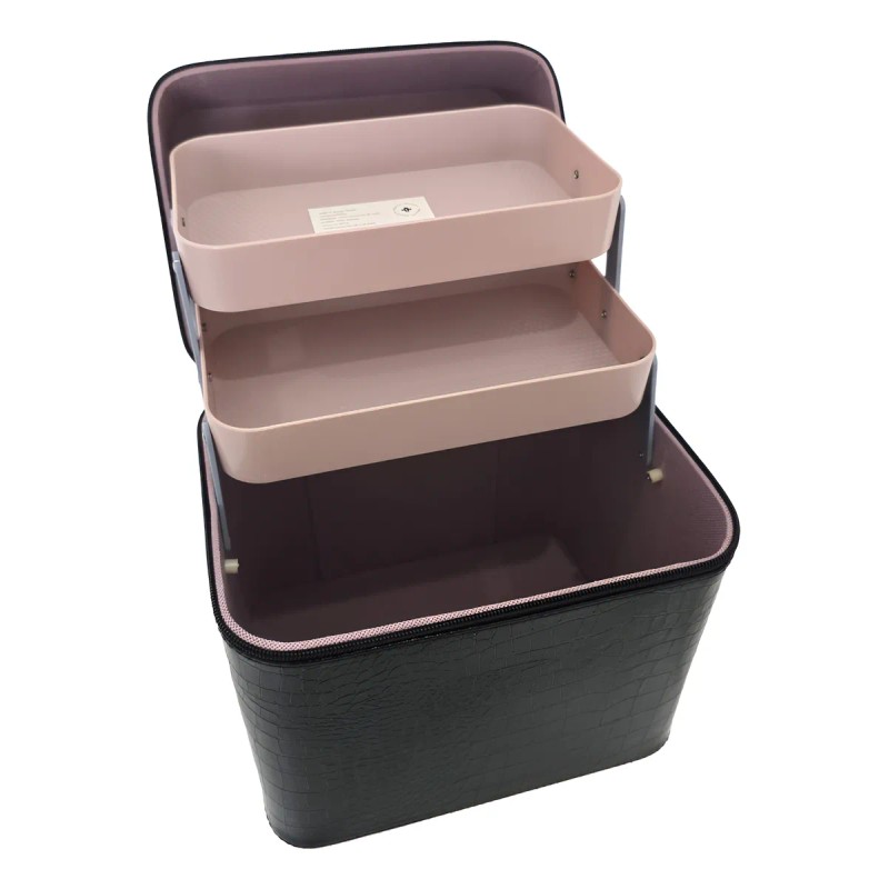 Estuche Tren Para Maquillaje 3 Secciones Caja Dura Piel Sin