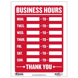BAZIC Products Business Hours Sign 12"x16", Open Closed Signs Signage For Business Store Office Door Window Restaurants Bars Retail Salon Shop, 1-Pack
