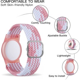 Dingfeiyu Nylon Airtag Wristband for Kids, Anti-Lost, Anti-Scratch Airtag Bracelet Kids, Airtag Tracking Watch Wrist Strap Child, Waterproof Airtag Holder Necklace for Kids (pink wave)