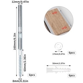NAHUAA 6Pcs ø12 x 100mm Floating Shelf Bracket Heavy Duty Hidden Shelf Brackets Invisible Shelf Brackets & Supports with Screws for Concealed Wood Board Shelves Wall Mounted