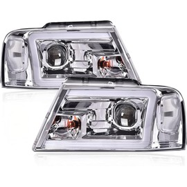 G-PLUS LED DRL Headlights, Compatible with 2004-2008 Ford F150, Compatible with 06-08 Lincoln Mark Lt(NOT Fit for 04 F150 Heritage/Flareside Beds Models), Clear lens Chrome Housing Clear Reflector