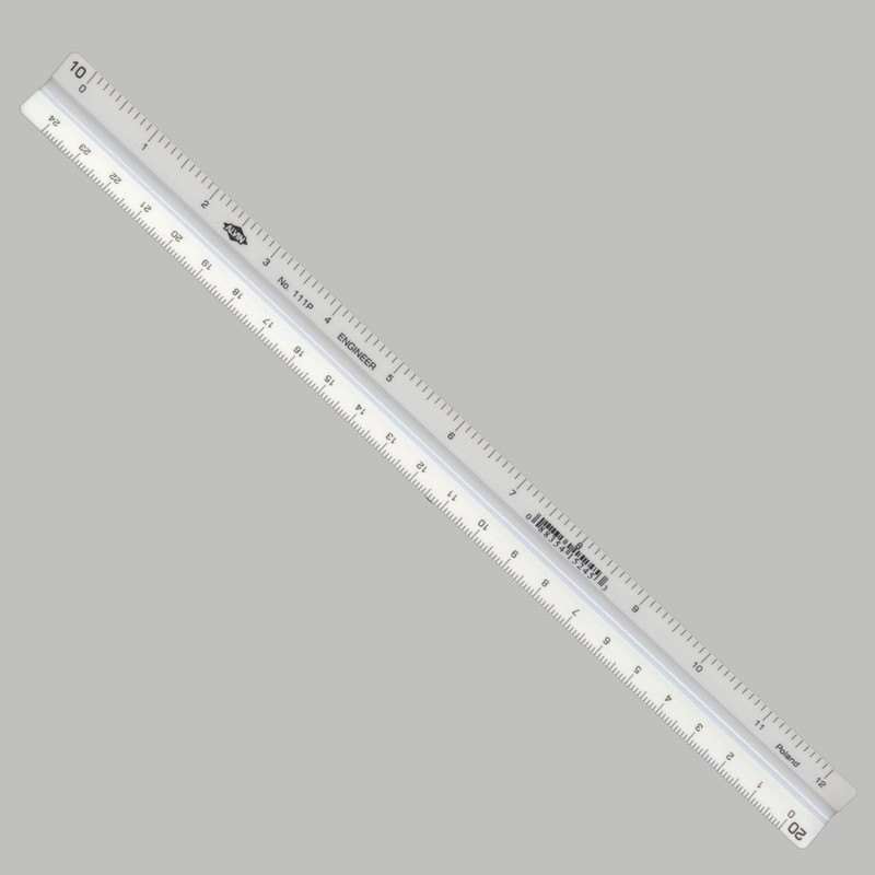 ALVIN Engineering Triangular Scale Ruler White with Black Graduations 12"