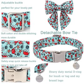 Summer Dog Collar with Bow Tie, Cute Crab Pattern Bowtie Dog Collar, Summer Bowtie Collar for Puppy Boy Girl Dog or Cat, Comfortable Blue Dog Collar with Metal Buckle, S